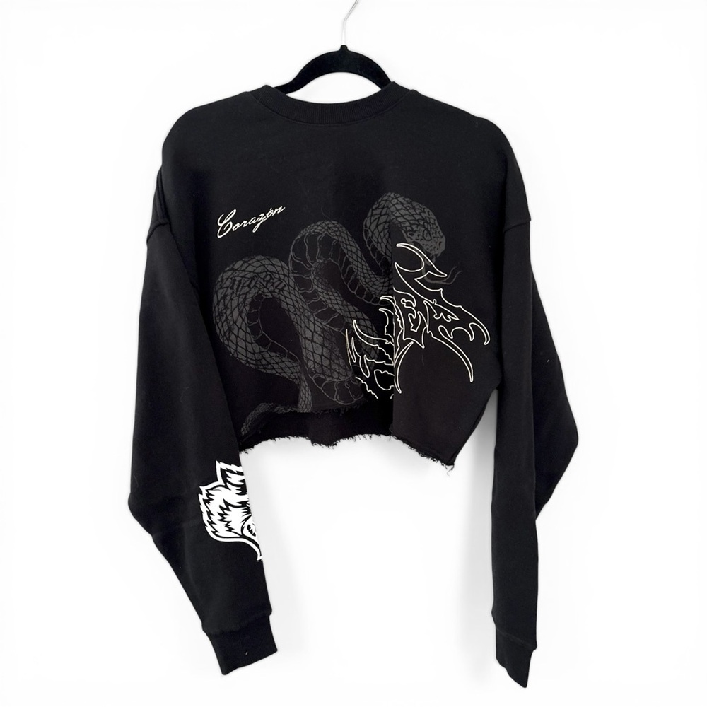 Darc Sport SHE Wolves Black Cropped Crewneck Sweatshirt Snake Small